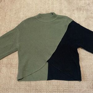 NWT {Bar lll} Harvest Hues - Olive Green + Black Knit Crossover Sweater ~ Small